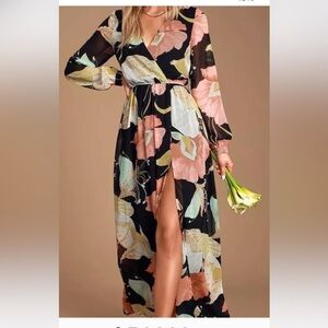 Lulu's wondrous lilies black floral printed dress NTW